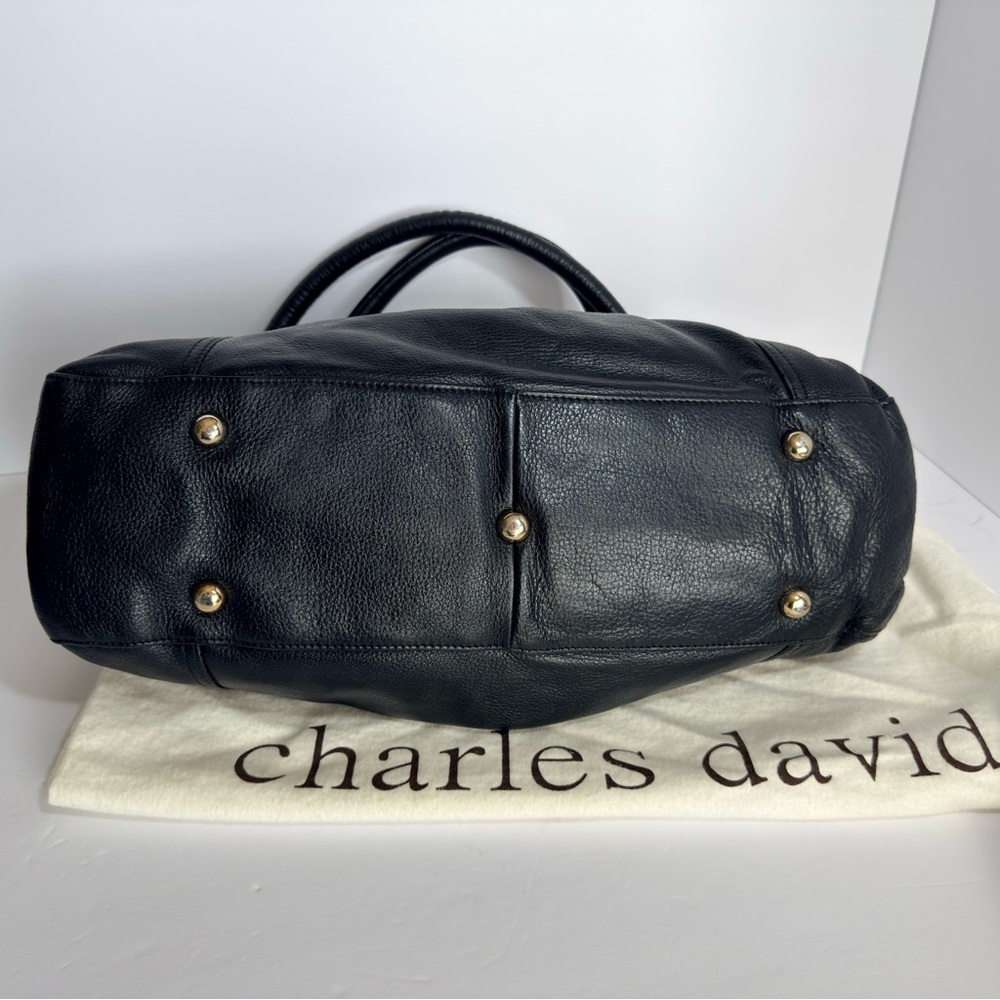 Charles David Black Shoulder Leather Bag with Gold Accents - Picture 5 of 11